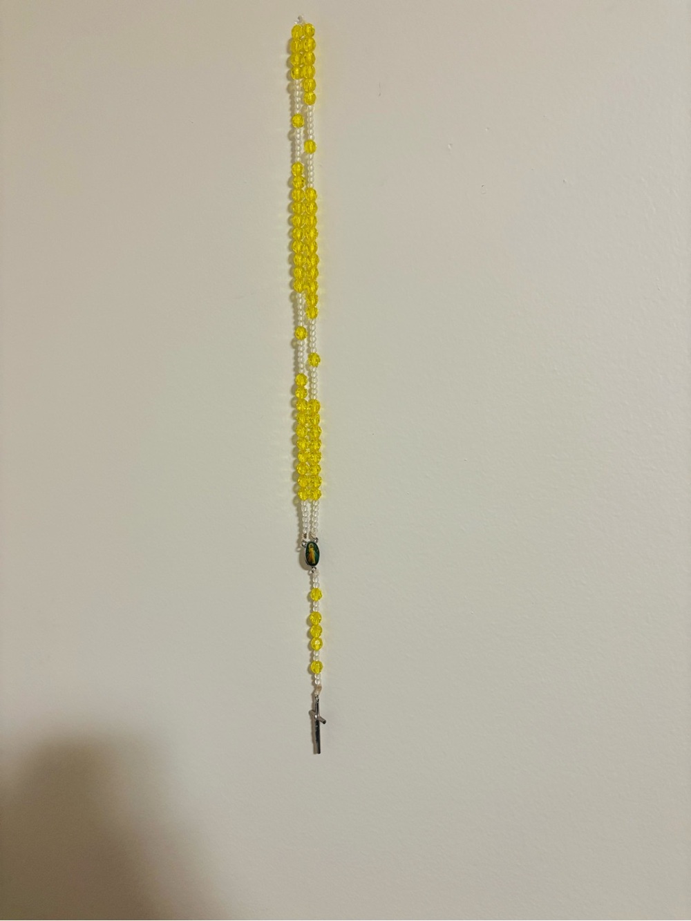 Yellow Beaded Rosary Necklace -